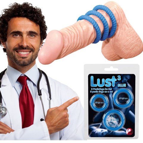 Pierścienie erekcyjne Lust 3 rowkowane silikonowe niebieskie You2Toys