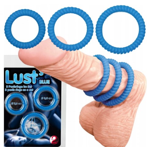 Pierścienie erekcyjne Lust 3 rowkowane silikonowe niebieskie You2Toys