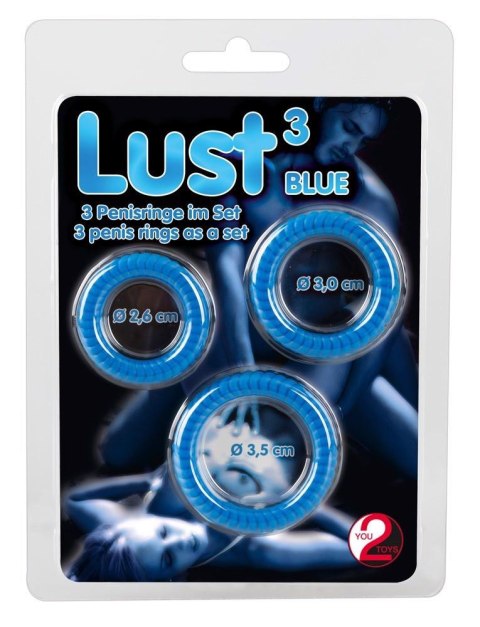 Pierścienie erekcyjne Lust 3 rowkowane silikonowe niebieskie You2Toys