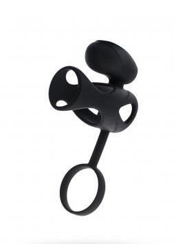 Wibrujący pierścień na penisa z stymulacją łechtaczki Black & Red 14,5 cm