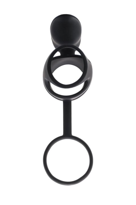 Wibrujący pierścień na penisa z stymulacją łechtaczki Black & Red 14,5 cm