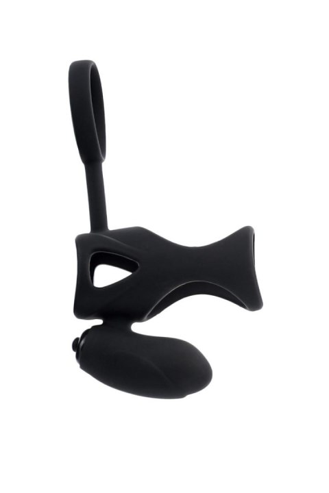 Wibrujący pierścień na penisa z stymulacją łechtaczki Black & Red 14,5 cm