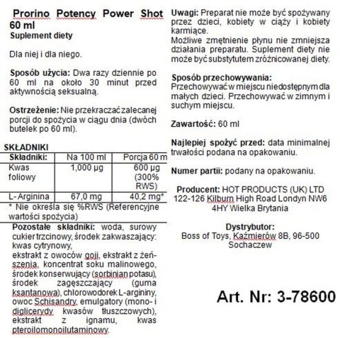 Afrodyzjak dla mężczyzn Hot Prorino Potency Power Shot 60 ml