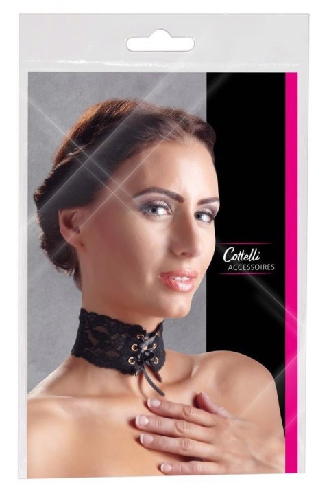 Choker koronkowy z satynową tasiemką Cottelli