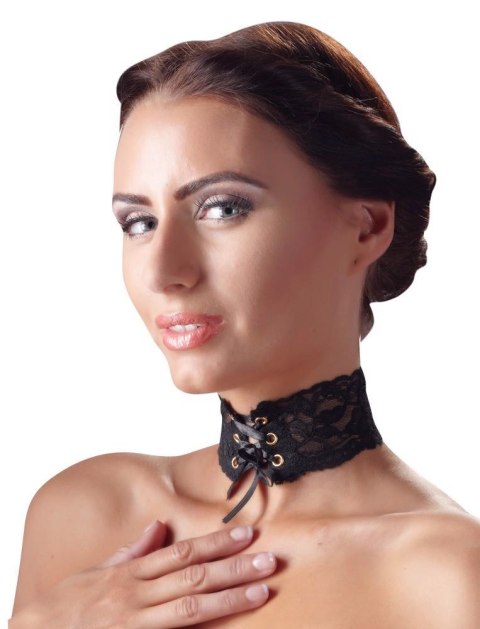 Choker koronkowy z satynową tasiemką Cottelli