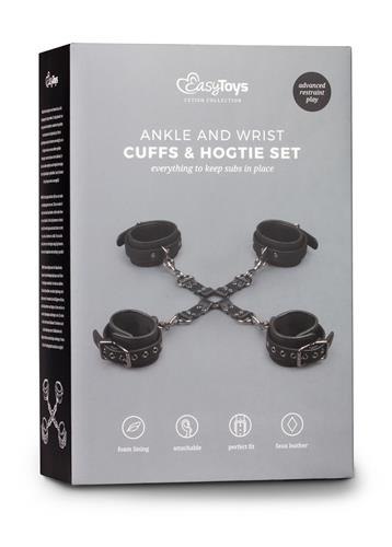 Zestaw kajdanek Hogtie na ręce i kostki EasyToys czarny