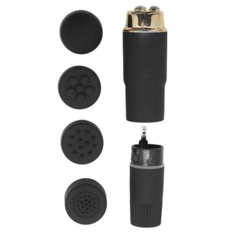 Wibrator mini Toyz4lovers z 4 nasadkami wodoodporny 10 cm