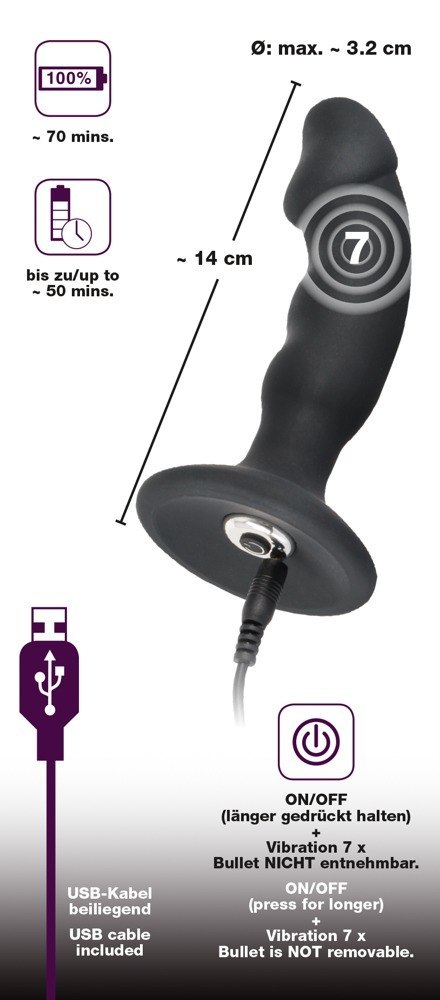 Wibrujący korek analny Black Velvets silikonowy USB 14 cm