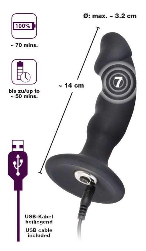 Wibrujący korek analny Black Velvets silikonowy USB 14 cm